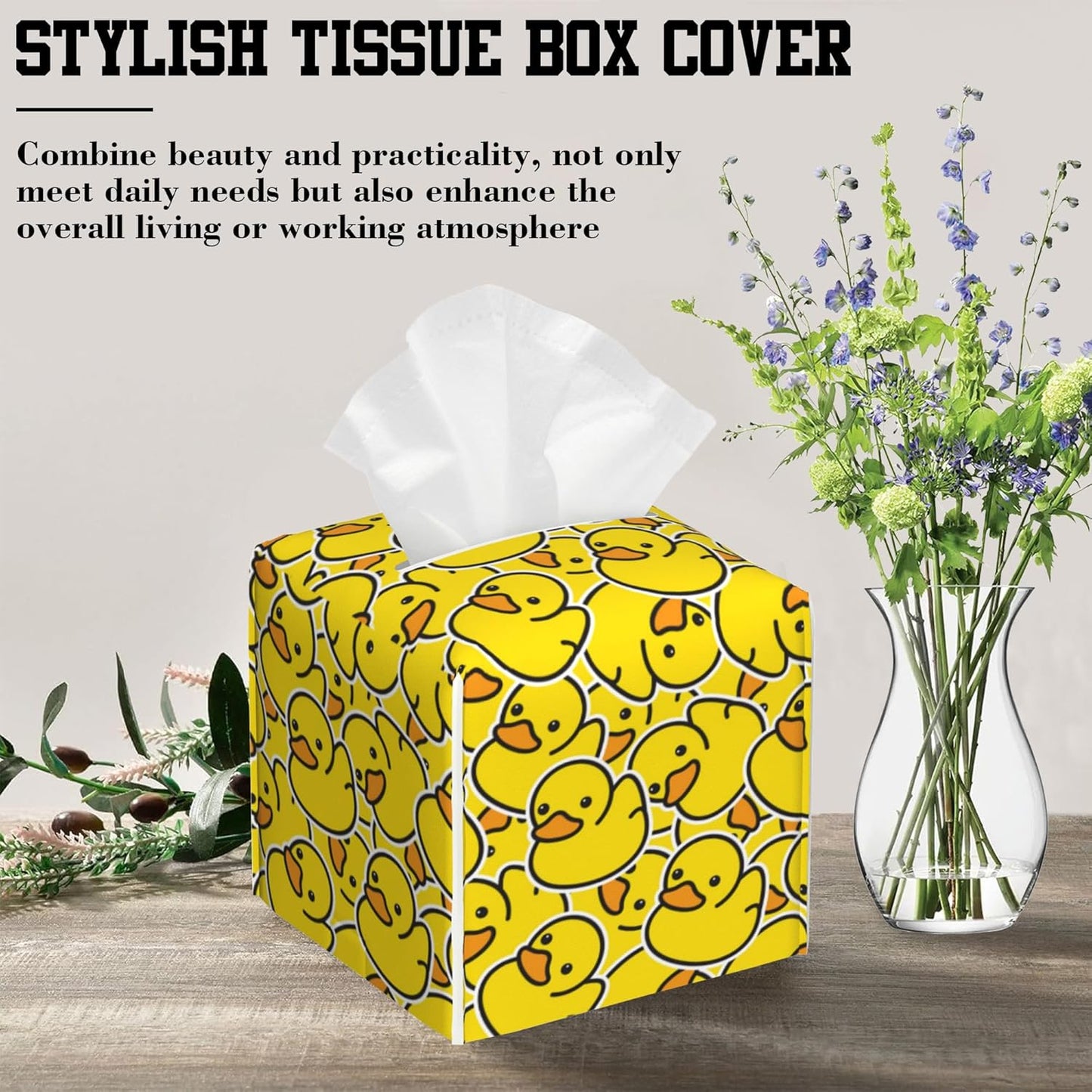 Rubber Duck Tissue Box Cover Square, Tissue Box Holder Leather Facial Paper Case Decorative Organizer Holder Dispenser Home Office Car Decor