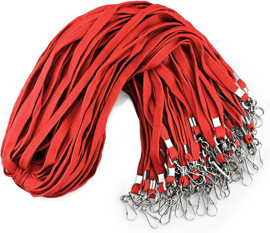 100Pcs Flat lanyards for ID Badge Durable Neck Lanyards with Swivel Hook, Comfortable Neck Straps lanyards with Badge Clip (Red)