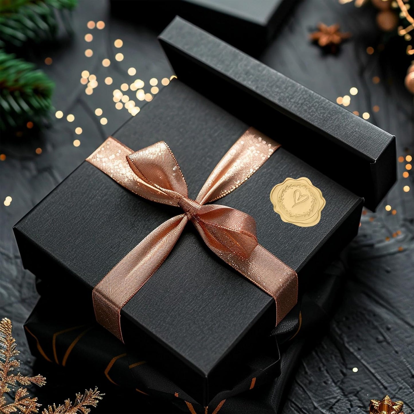 300pcs Gold Embossed Wax Seal Looking Heart Envelope Seals for Wedding Invitations/Greeting Cards/Party Favors, Self-Adhesive