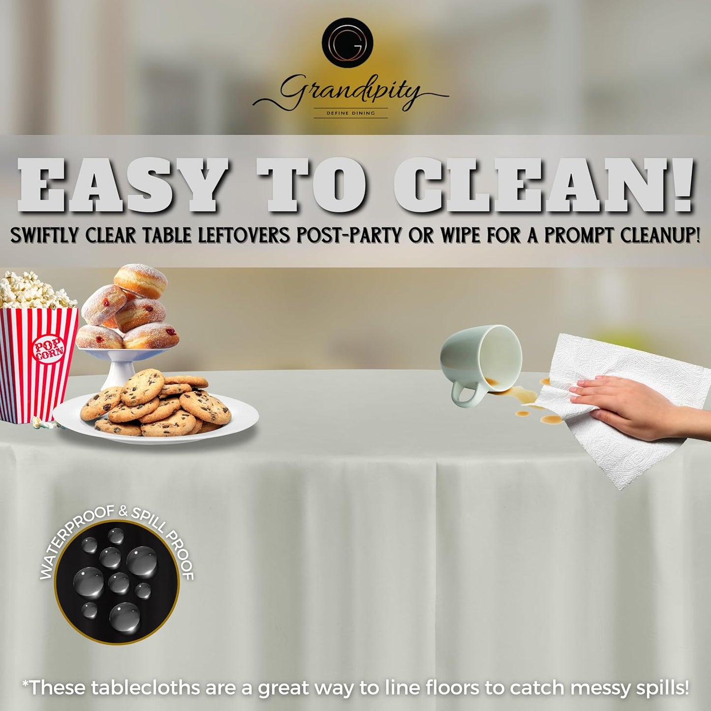 Grandipity 12 Pack Premium Disposable Plastic Tablecloth 84" Inch Decorative Round Table Cover - Light Grey