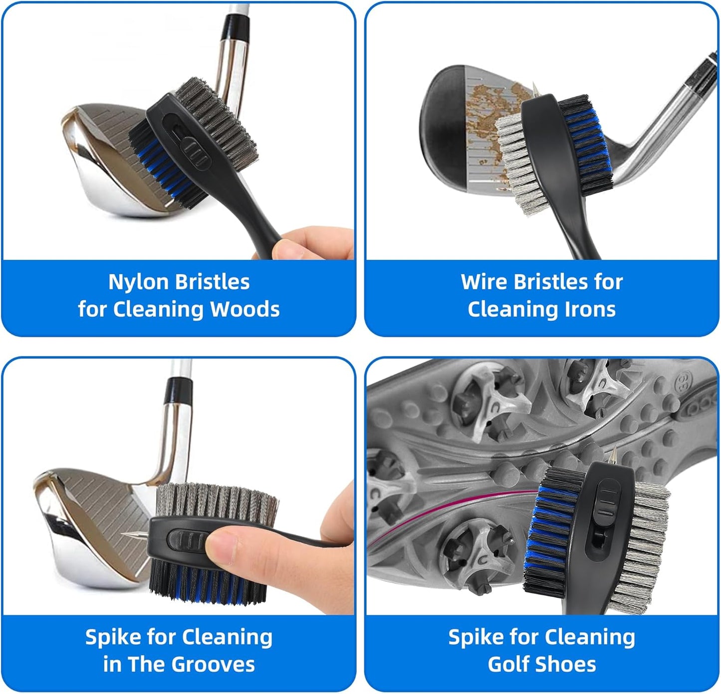 Mile High Life Golf Club Brush, Club Groove Cleaner with 2 Ft Retractable Extension Cord and Aluminum Carabiner, Golf Bag Accessories for Men and Women