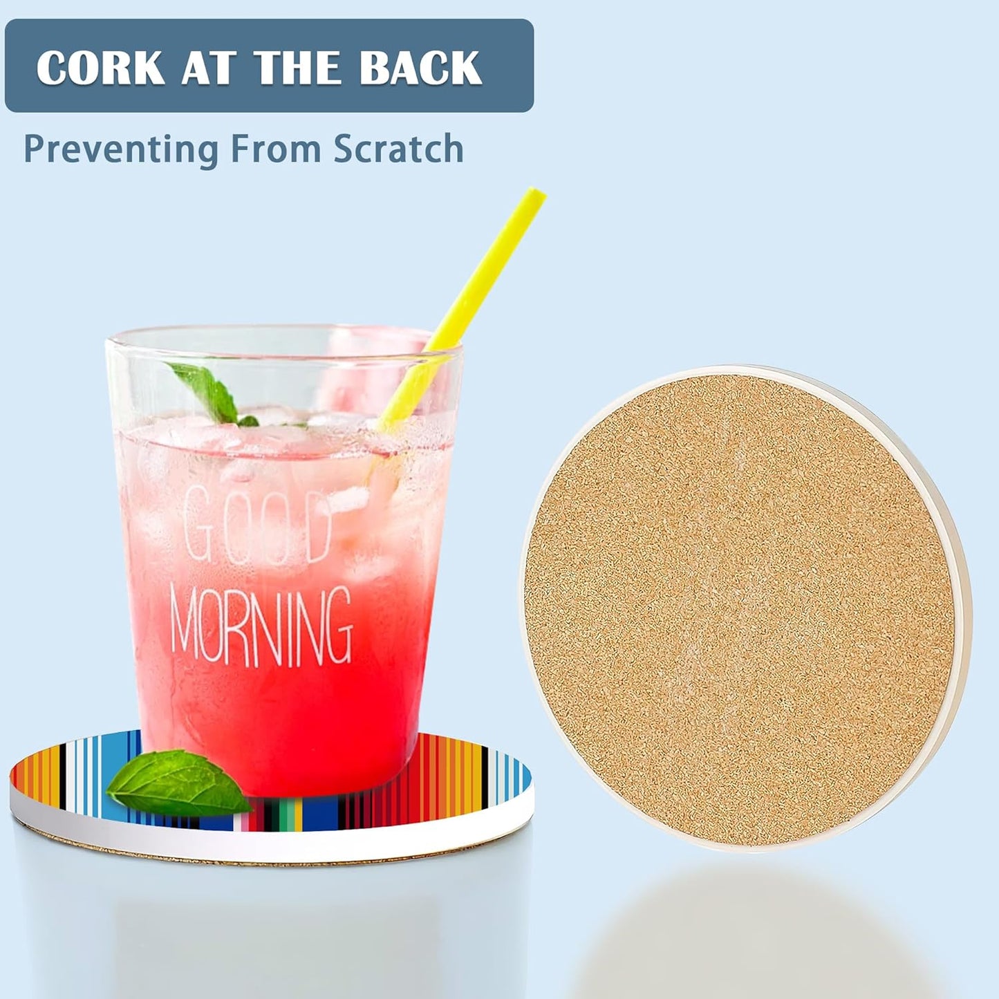 Coasters for Drinks,Mexican Stripes Colorful Ethnic Absorbent Coaster Set of 4 with Cork Base,Ceramic Drink Coasters for Cold Drinks Wine Glasses Cups Mugs,Housewarming Gifts for Home Decor