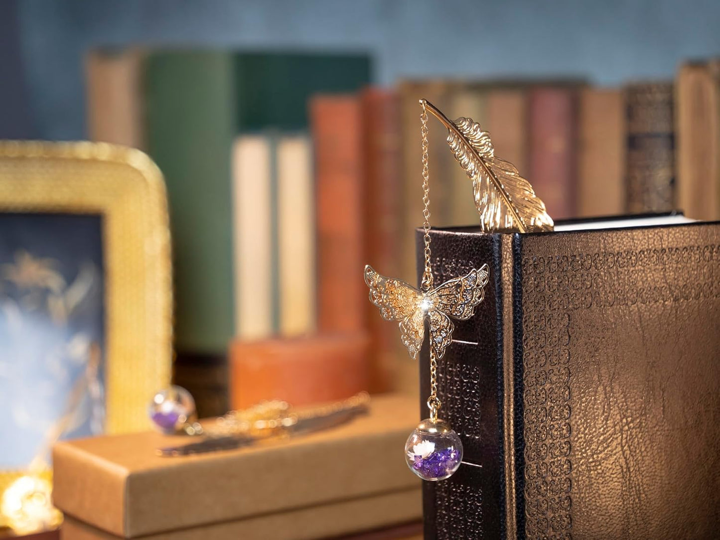 Toirxarn Metal Feather Bookmark with Butterfly Charm – Christmas Gifts for Women, Mom, Teachers, Book Lovers – Stocking Stuffers, Secret Santa, Birthday & Holiday Gift Box