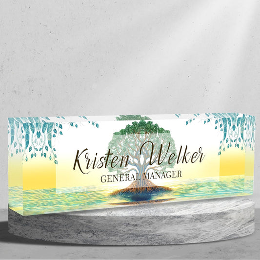 Personalized Acrylic Desk Name Plate Custom Employee Appreciation Gifts Office Gifts for Women, Men, Boss, Coworkers, Teacher, Nurse (Tree of Life)
