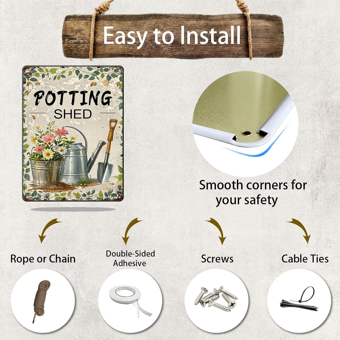 Potting shed Garden Tools tin Sign Garden Decorative Metal Wall Decor for Home Farm 12x16 Inch