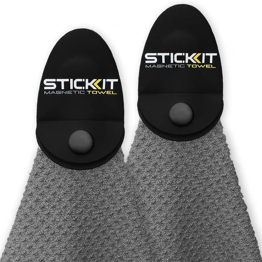 STICKIT Magnetic Towel, Grey | 2-Pack | Top-Tier Microfiber Golf Towel with Deep Waffle Pockets | Industrial Strength Magnet for Strong Hold to Golf Carts or Clubs