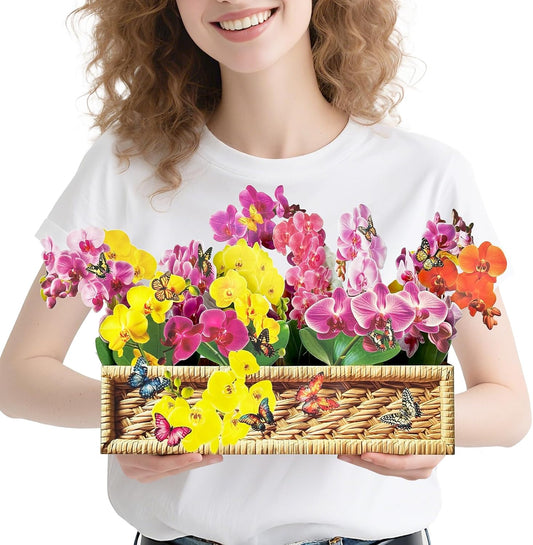 Paper Pop Up Orchid Bouquet Flower Card for Birthday, Holidays, Encouragement, Graduation Gift With Note Card & Envelope (Phalaenopsis Garden)