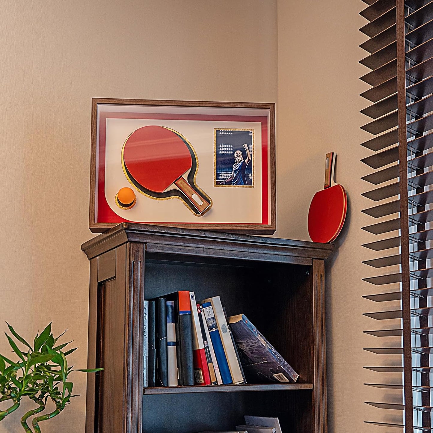 12x17 Walnut Table Tennis Racket Shadow Box Frame – Ping Pong Paddle Display Case with Photo Slot, Sports Memorabilia Display for Wall Decor & Collectors (Racket & Ball Not Included)