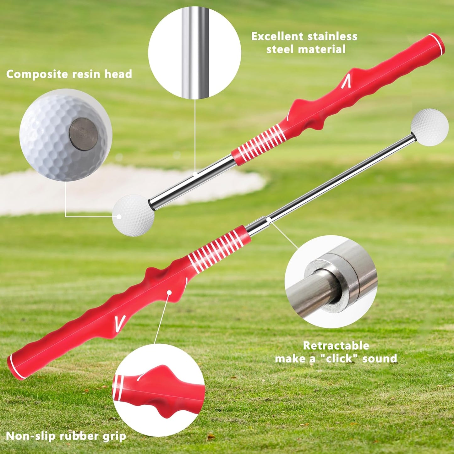 Retractable Golf Swing Training Aid:Golf Grip Trainer,Swing Trainer with Swing Sound Prompt,Feedback,for Beginners.Golf Accessories for Indoor Practice-Strength,Tempo Training.