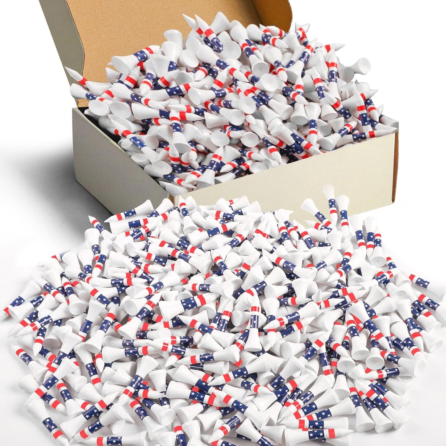 FINGER TEN Bamboo Golf Tees Wood 1 1/2 2 3/4 3 1/4 Inch Wooden Short Long Tee Color Bulk 250/500/1000/2000 Count for Men Women Kids in Red Pink USA Flag