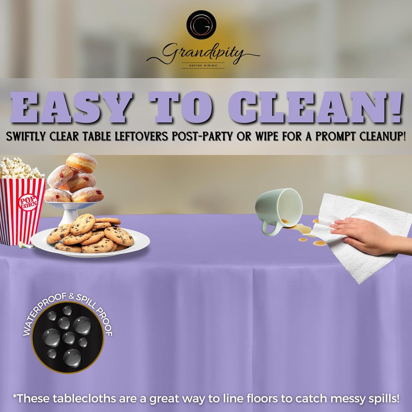 Grandipity 12 Pack Premium Disposable Plastic Tablecloth 84" Inch Decorative Round Table Cover - Lavender