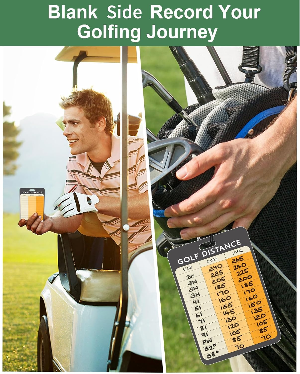 Swooflia Golf Club Distance Card - 2 Pack or 1 Pack Golf Club Range Chart Card, Swing Minder Reference & Blank Distance Yardage Scorecard, Golf Bag Accessories Gifts for Men Women Golfers