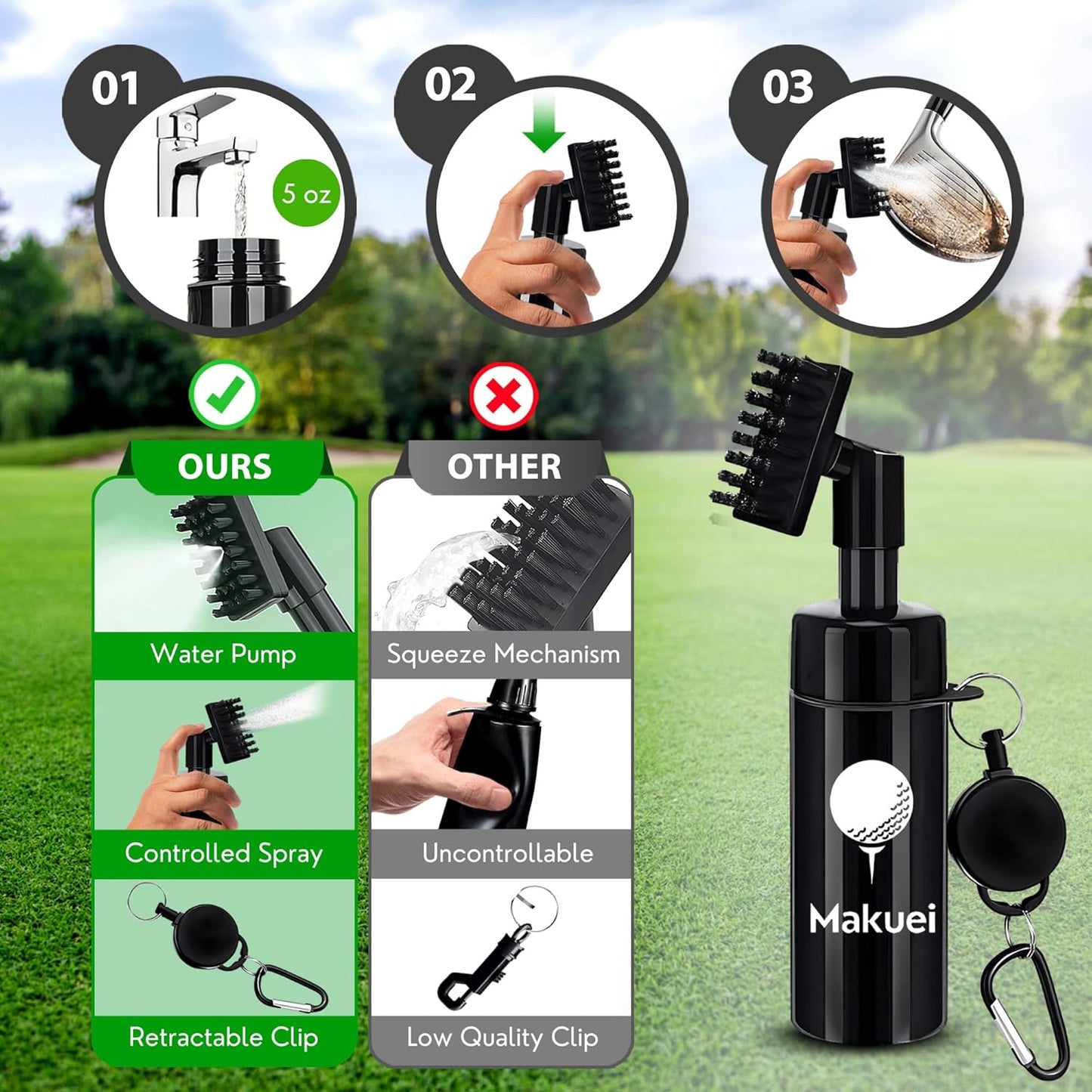 Makuei Golf Water Brush with Golf Towel and Divot Tool - Durable Golf Kit - Elevate Your Golfing Performance Today with Our Golf Cleaning Kit - Best Golf Gift for Golfers