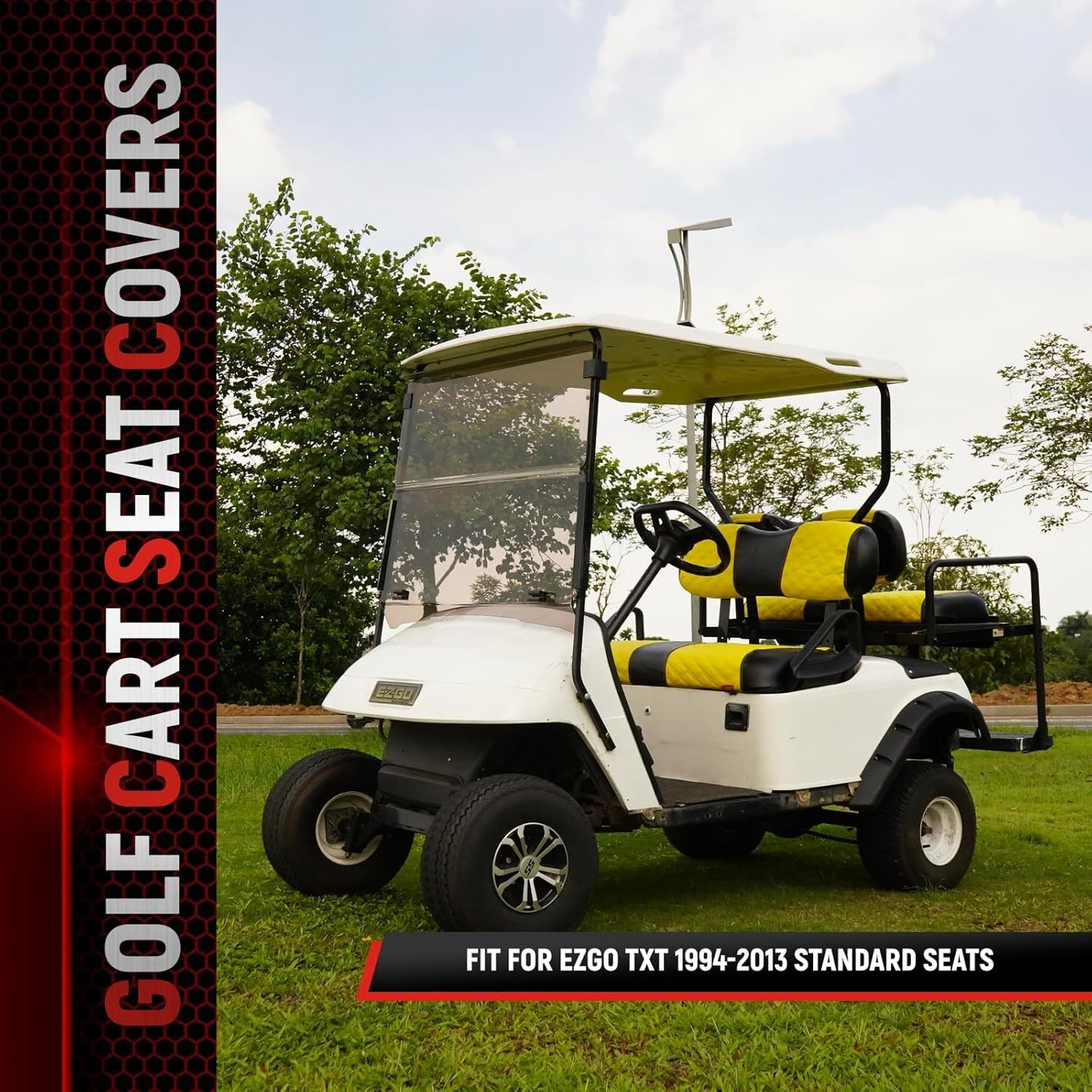 Golf Cart Seat Covers for EZGO TXT 1994-2013 Front OEM Universal Seat Cushion, Marine Grade Vinyl Leather EZGO TXT Seat Covers/Easy to Install-Yellow (2PCS)