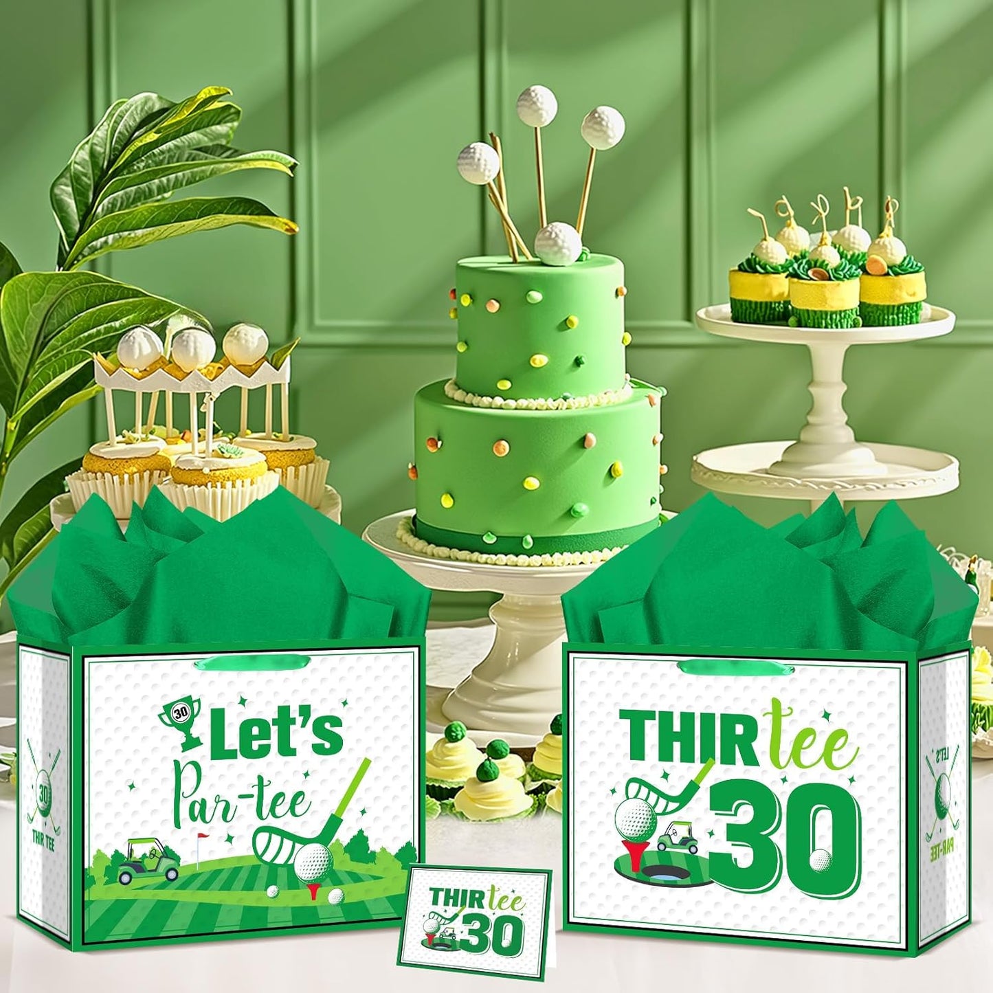 Quirkistry Golf 30th Birthday Gift Bag for Men Golf Happy Thirty Birthday Party Gifts bag with Tissue Paper Greeting Card Thir-Tee Bday Gift Wrapping