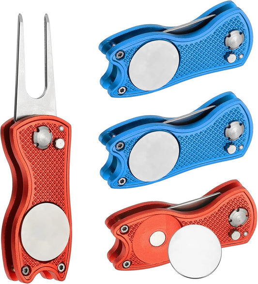 PATIKIL Golf Divot Repair Tool Foldable Metal Golf Green Divot Tool with Magnetic Ball Marker & Stainless Steel Fork