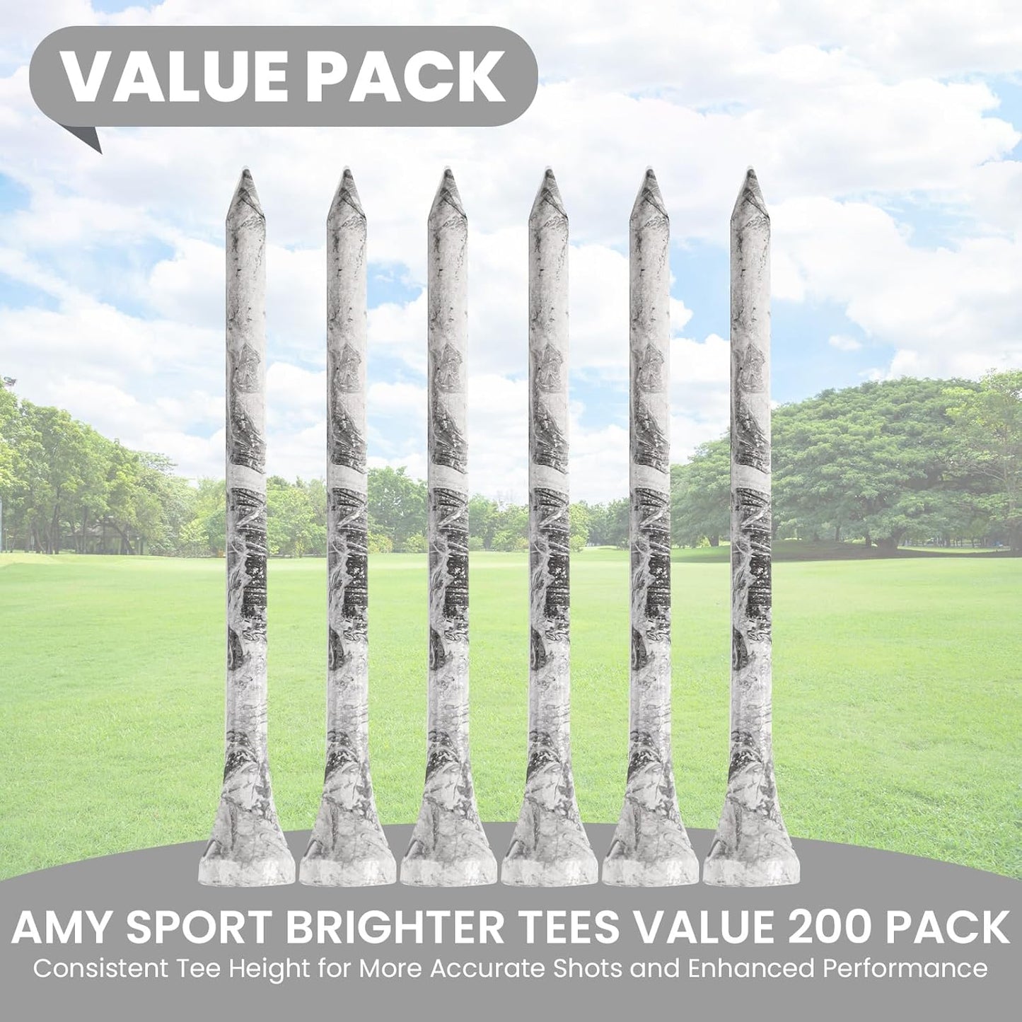 Amy Sport Golf Tees Styllish Bamboo Wooden Coloured Painted Bulk 200 Pack 1 1/2 3 1/4 2 3/4 Inch Tee, Enhanced Visibility Color Purple Pink Green Blue, Practice for Men Women