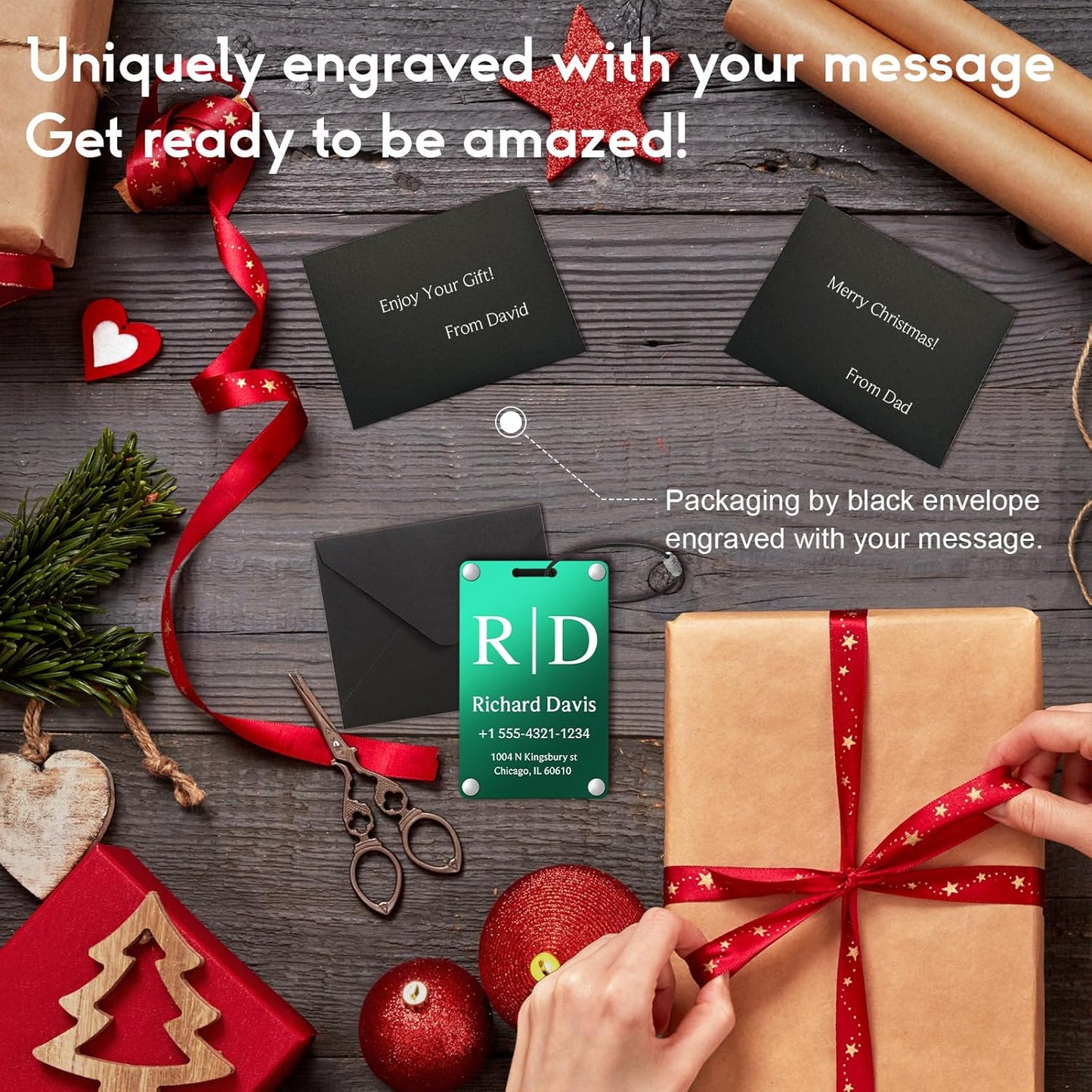 Personalized Luggage Tags for Suitcases - Monogram Style Aluminum Custom Luggage Tags for Backpacks & Bags, Sturdy, Waterproof & Heavy Duty (Green/Card-Sized)