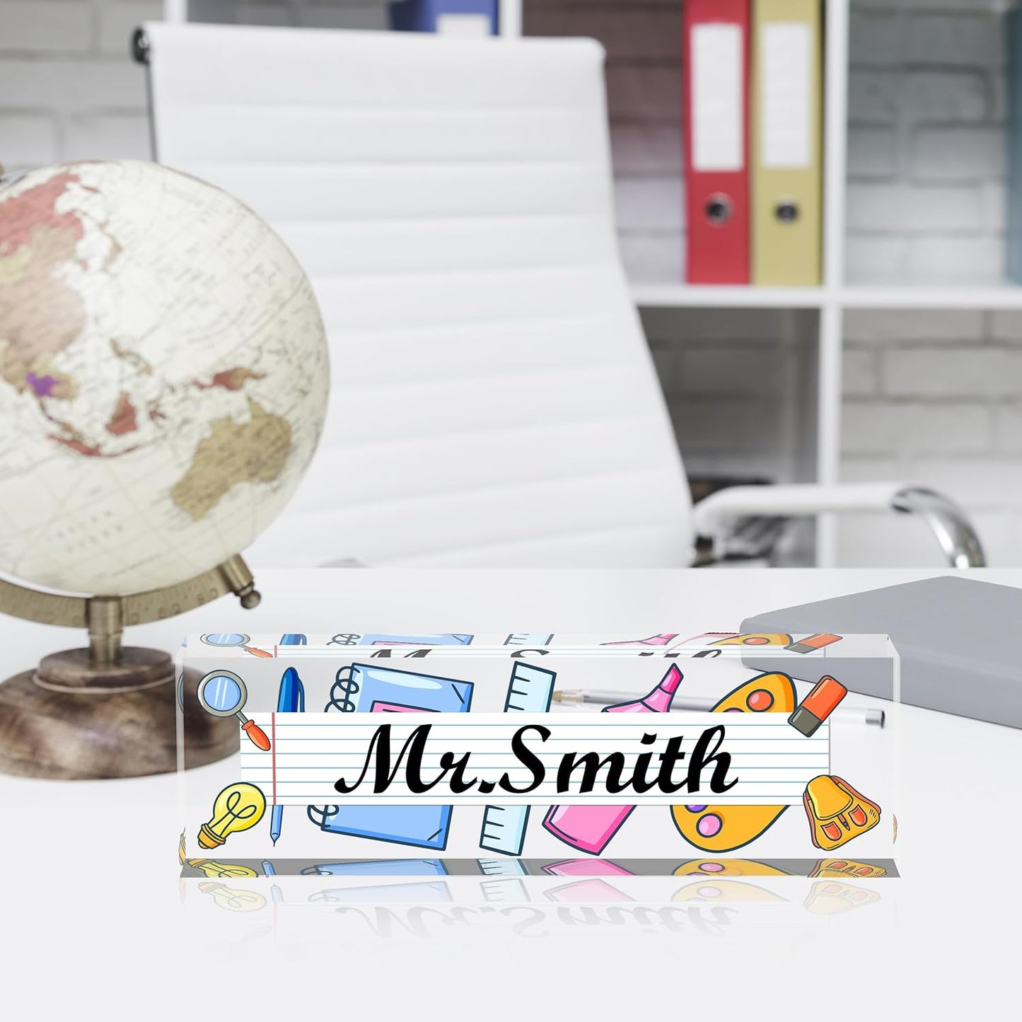 Teacher Name Plate for Desk, Acrylic Desk Name Plate Personalized Office Desk Decor, Teacher Appreciation Gifts The Office Gifts for Teacher