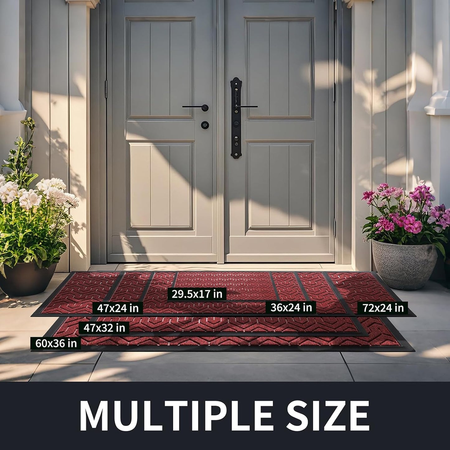 Yimobra Large Door Mat Outside Entrance 47x32, Waterproof Heavy Duty Outdoor Mats for Front Door, Non Slip Rubber Entry Mat for Garage Patio Indoor, Easy Clean, Black Red