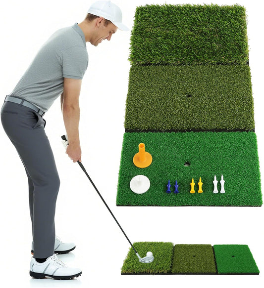 Wind Shear Golf Hitting Mat,Dual-Turf and Tri-Turf Portable & Foldable Golf Mat,Artificial Turf Golf Training Aids for Hitting,Swing & Putting-Ideal Golf Practice Mat for Indoor/Outdoor Use