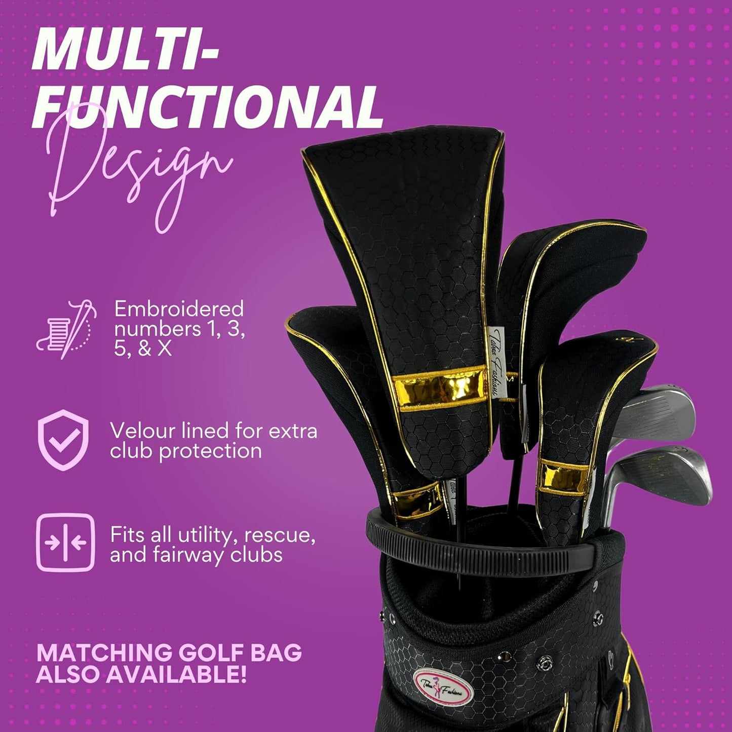 Taboo Fashions Monaco Golf Club Covers for Women - Numbered Golf Headcovers Set for Driver, Fairway and Hybrid Clubs - Weather Resistant, Pack of 4