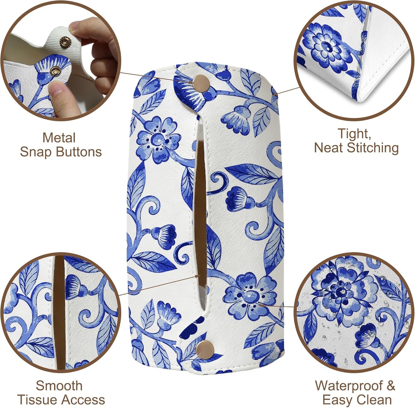 Watercolor Blue Flowers Tissue Box Cover Holder – Rectangular Tissue Organizer, Decorative Napkin Box Case for Home, Office & Car