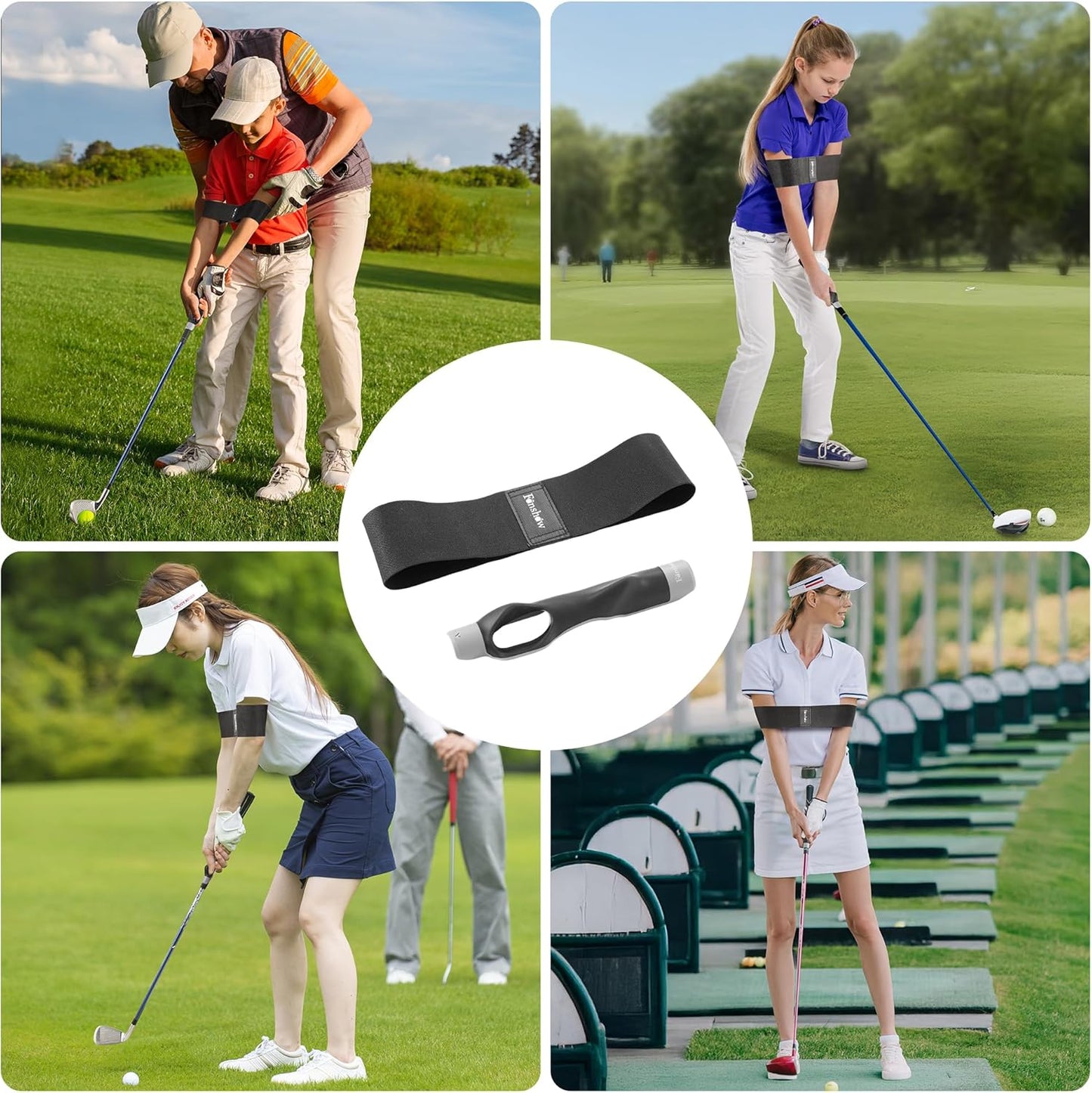 Fanshaw Golf Grip Trainer with Arm Band, 2-in-1 Golf Swing Training Aid for Correct Grip & Arm Positioning,Fixes Grip Posture & Locks Elbow for Consistent Shots,Men & Women Golf Accessories