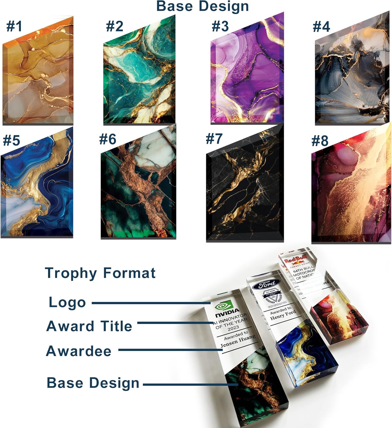 Tina&Co Customizable Acrylic Trophy Award for Activities Personalized Trophy Plaque with Logo Ideal for Employee Appreciation Gifts Awards and Trophies - 8"x 2.5"x0.8“