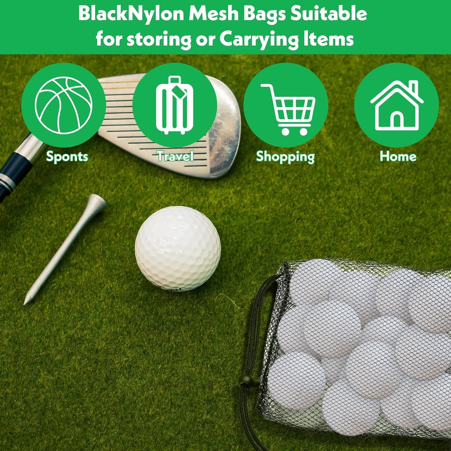 4 Pcs Mesh Bags with Drawstring, Golf Ball Bag Nylon Mesh Golf Ball Storage Pouch Sports Equipment Organizer Sack for Collecting Half Balls Tennis Beach Travel (2 Sizes)
