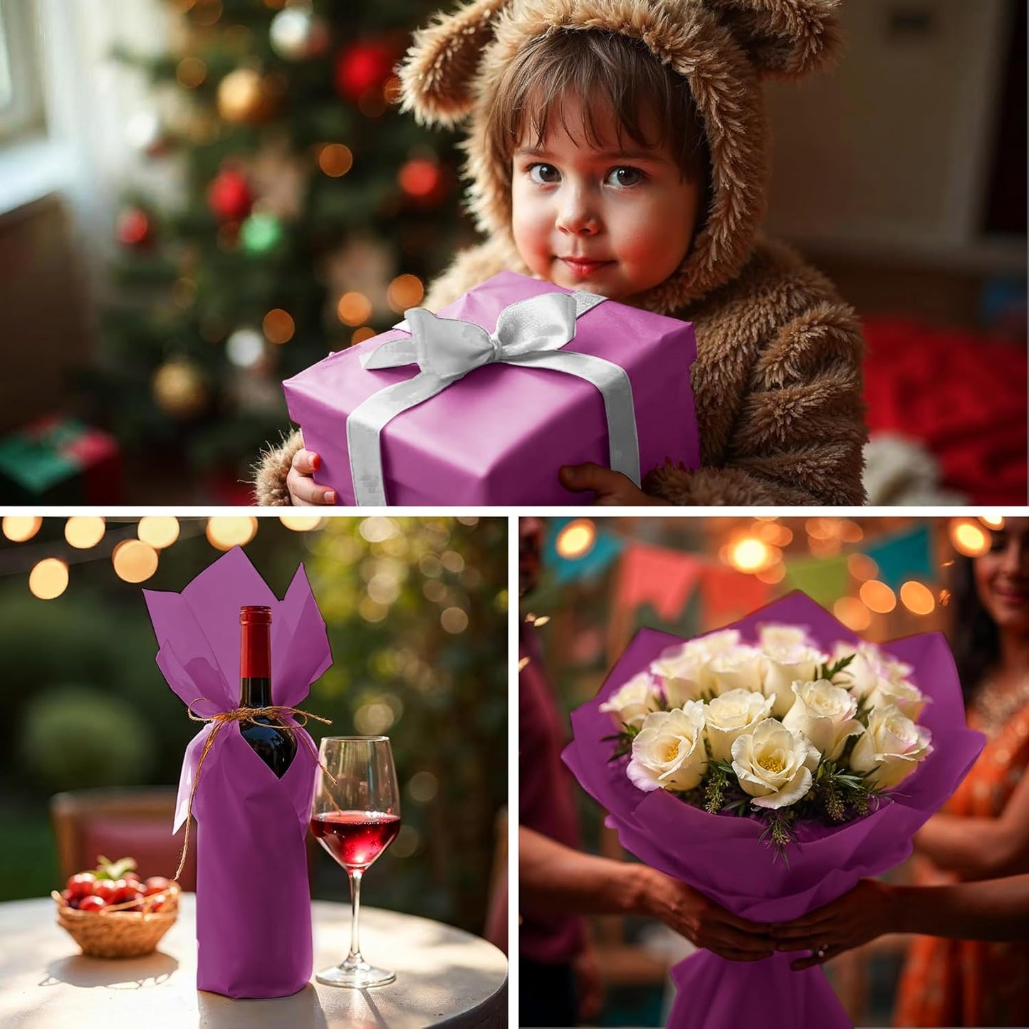 SANZIX 150 Sheets Purple Tissue Paper for Gift Bags Bulk 14x20 Inch - Purple Christmas Wrapping Paper for Gifts, Bouquets, Wedding, DIY, Holiday Décor - Purple Wrapping Paper Christmas Decorations