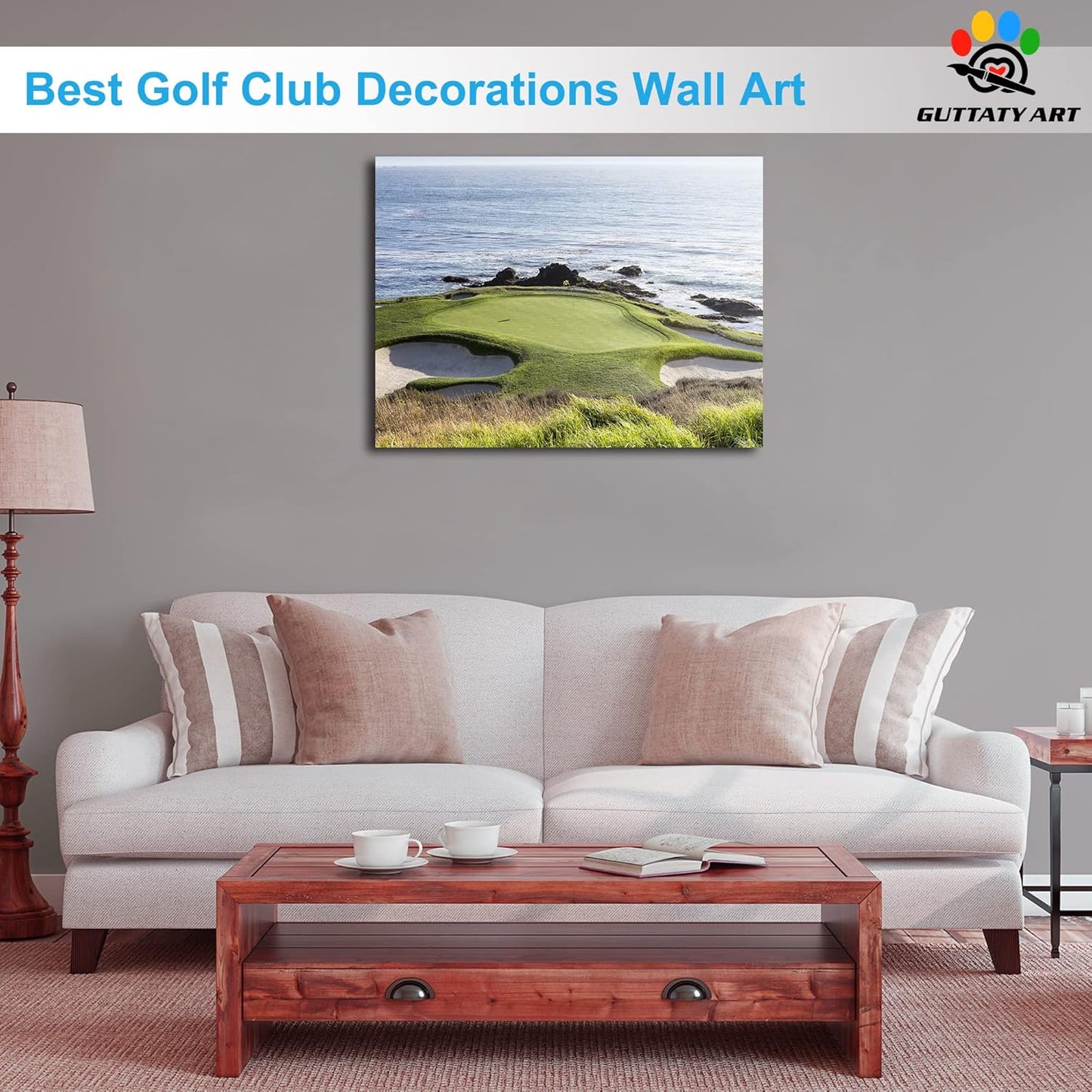 Pebble Beach Golf Course Canvas Wall Art, Modern Pebble Golf Links Picture for Living Room Wall Decor, Golf Poster Prints for Gym Home Decor, Framed Artwork for Office Bathroom Decor 18x24 Inches