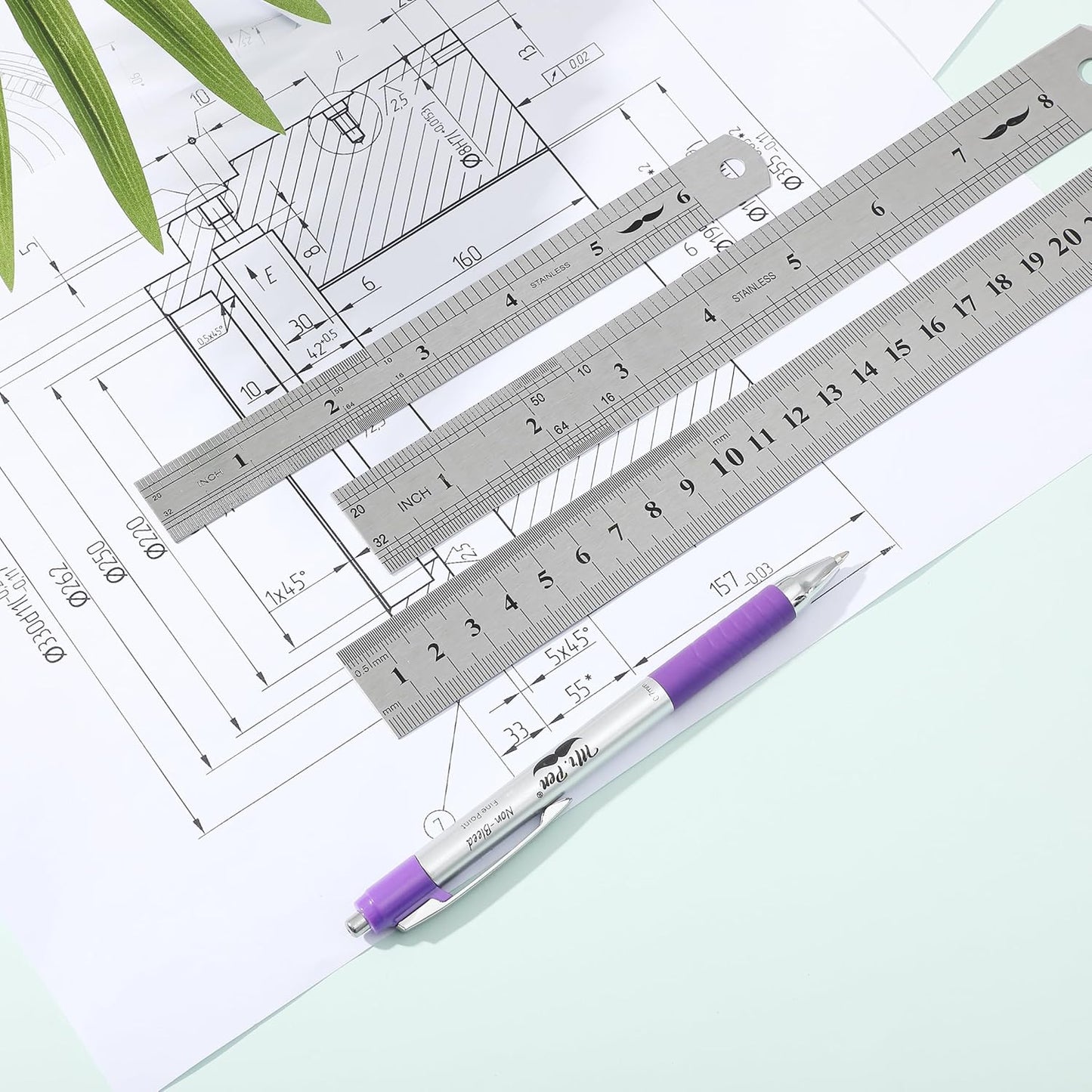 Mr. Pen- Stainless Steel Rulers, 3 pcs, 6", 8" & 12", 6 Inch Ruler Metal Rulers, Small Metal Ruler 6 Inch Metal Ruler Thin Flat, Stainless Steel Ruler 12 Inch, Centimeter Ruler, Steel Ruler 12 Inch