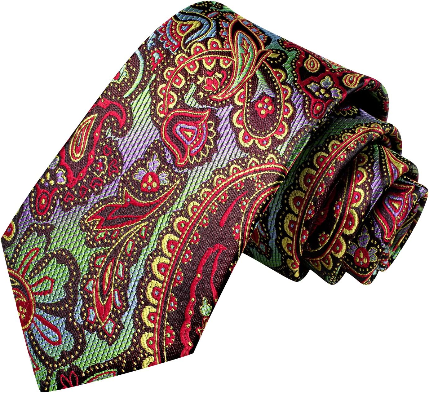 Dubulle Mens Paisley Striped Tie WOVEN Necktie for Men and Handkerchief Cufflinks Set Wedding Formal Business