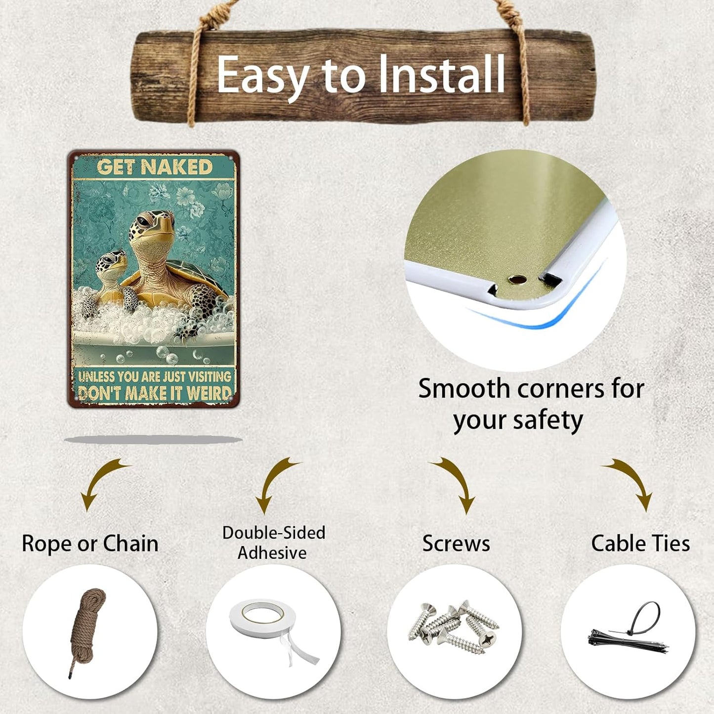 Sea Turtle Funny Bathroom Quote Metal Tin Sign Wall Decor Vintage Get Naked For Home Hotel Bathroom Sign 12x8 Inch