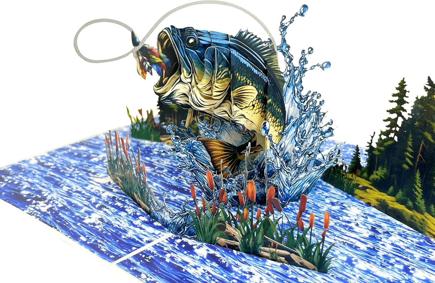 4BO Pop Up Fathers Day Card Fishing, 3D Bass Fishing Birthday Card For Husband, Dad, Men, Dad, Son, Brother, Grandpa; Fish Gilfts for Father's Day, Retirement, Thank You, Retirement