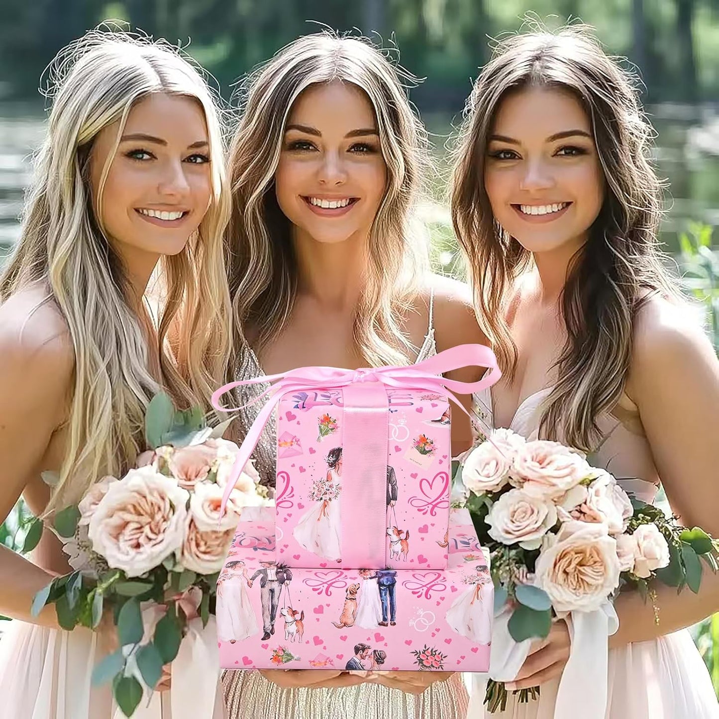 Vnaaem Reversible Wedding Wrapping Paper Roll for Girls Women - Pink Floral Design Gift Wrap for Holiday Bridal Shower Party - 17 in x 20 ft(Total 28.5sq.ft)