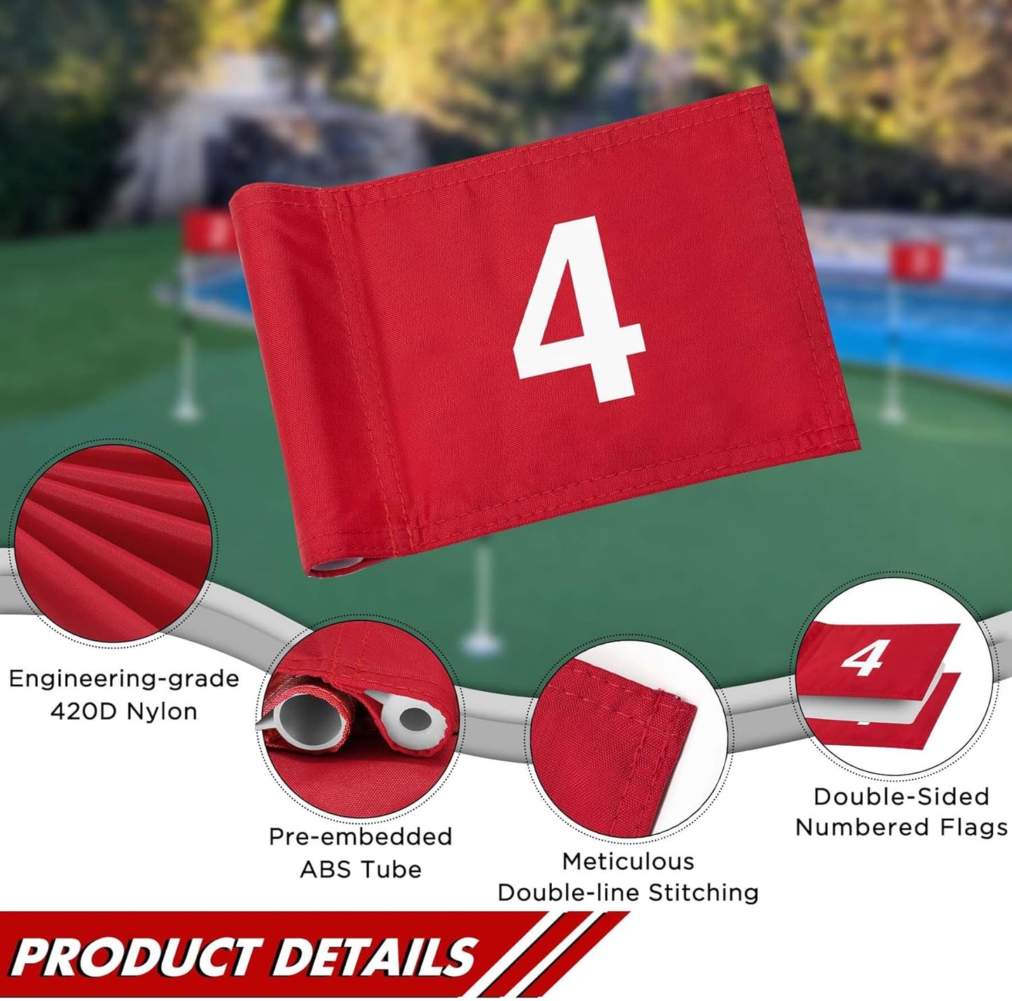 KINGTOP Numbered Golf Flag All 8x6 Inch – Upgraded Dual-Layer 420D Nylon, Double Sided Printing, Tube Inserted – Mini Practice Putting Green Flags for Yard