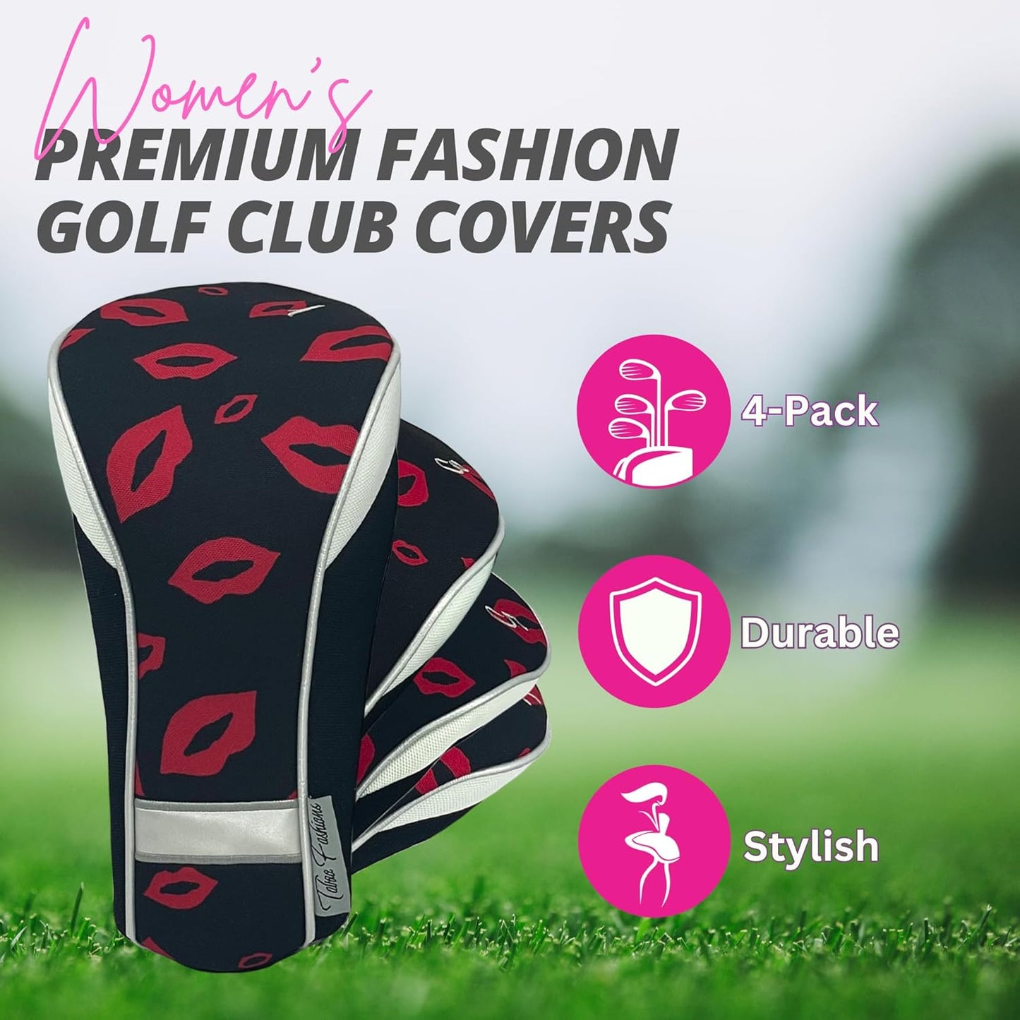 Taboo Fashions Monaco Golf Club Covers for Women - Numbered Golf Headcovers Set for Driver, Fairway and Hybrid Clubs - Weather Resistant, Pack of 4