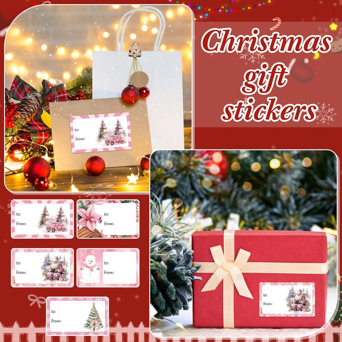 Outus 500 Pieces Christmas Tags Self Adhesive Gift Tags for Xmas Presents Christmas Name Labels Stickers for Wrapping Paper Festival Birthday Holiday Decor(Sweet Style,2.76 x 1.57 Inch)