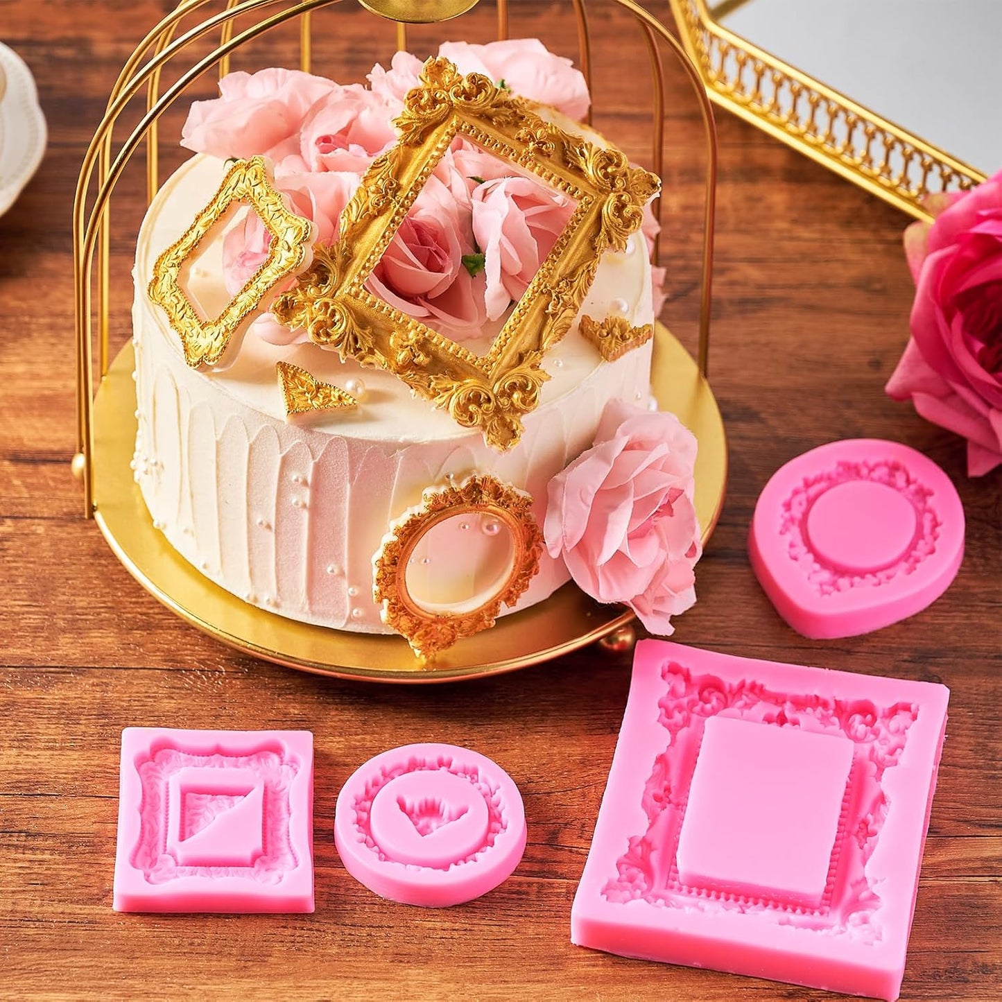 4 Pcs Photo Frame Silicone Molds, Vintage Picture Photo Frames Fondant Molds for Cupcake Topper, Chocolate, Candy, Donut Cake Puck Decoration and Clay Craft Making