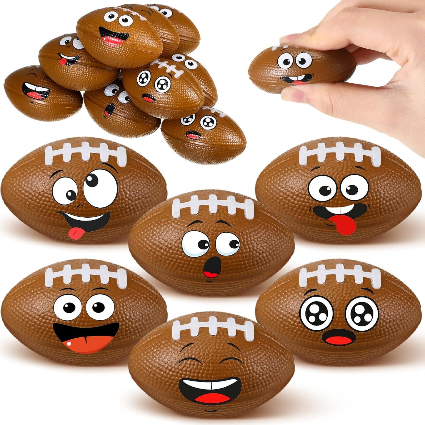 12 Pcs Mini Face Stress Balls for Boys Girls Sport Funny Face Squeeze Foam Balls for Stress and Anxiety Relief for Party Favors Birthday Gift Decoration(Football)