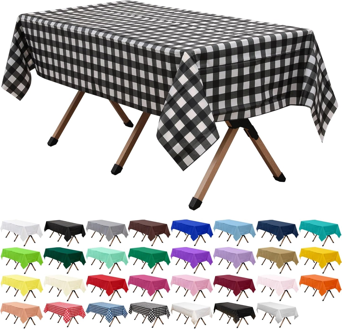 2 Pack Black Gingham Checkered Premium Plastic Tablecloth Rectangle 54 x 108 Inches Reusable Onyx Black Buffalo Plaid Decorative Table Cover for Dining, Wedding, Party