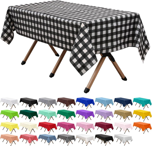 2 Pack Black Gingham Checkered Premium Plastic Tablecloth Rectangle 54 x 108 Inches Reusable Onyx Black Buffalo Plaid Decorative Table Cover for Dining, Wedding, Party