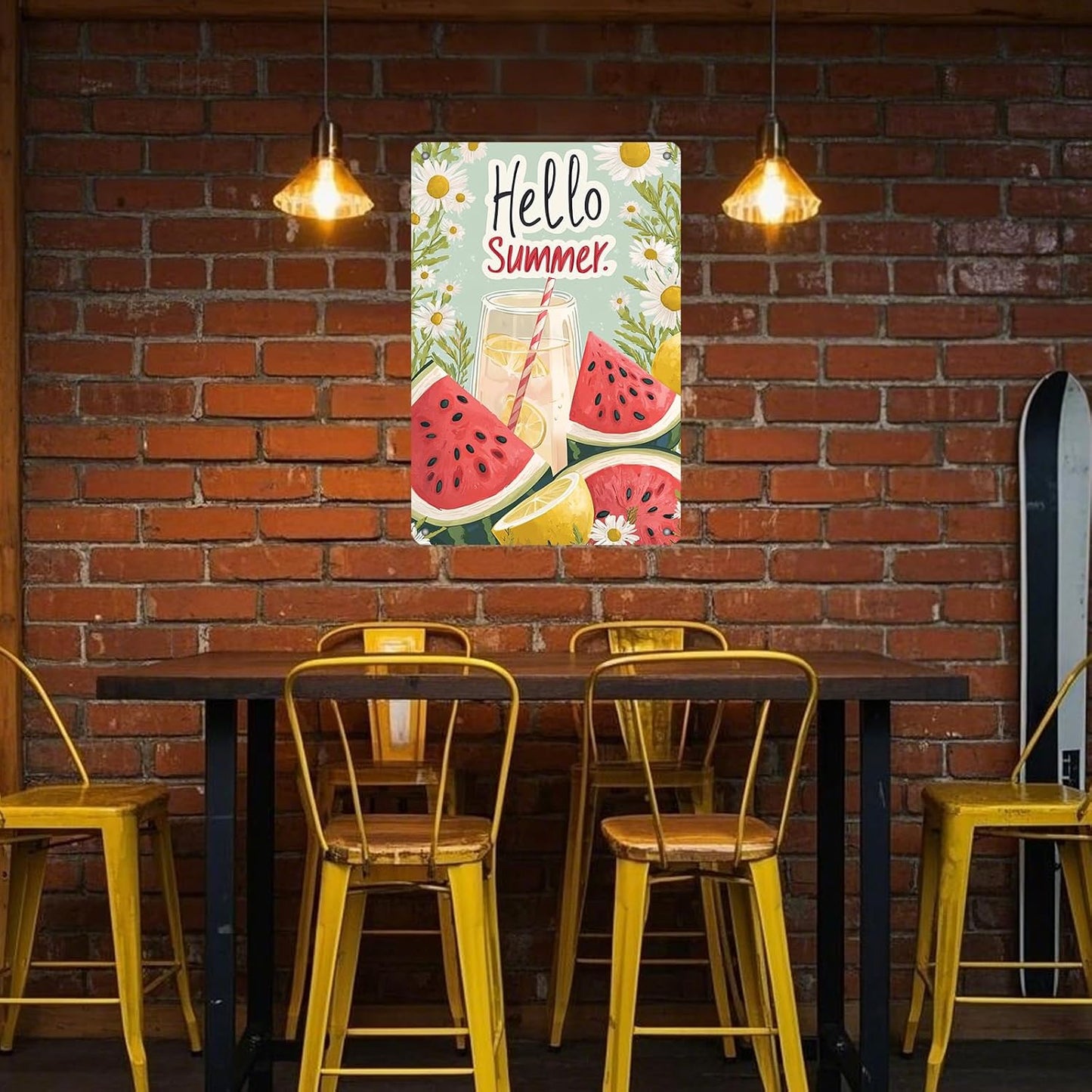 Hello Summer Vintage Tin Sign Watermelon Summer Decor Funny Wall Decor for Home Cafes Office Club 12x8 Inch