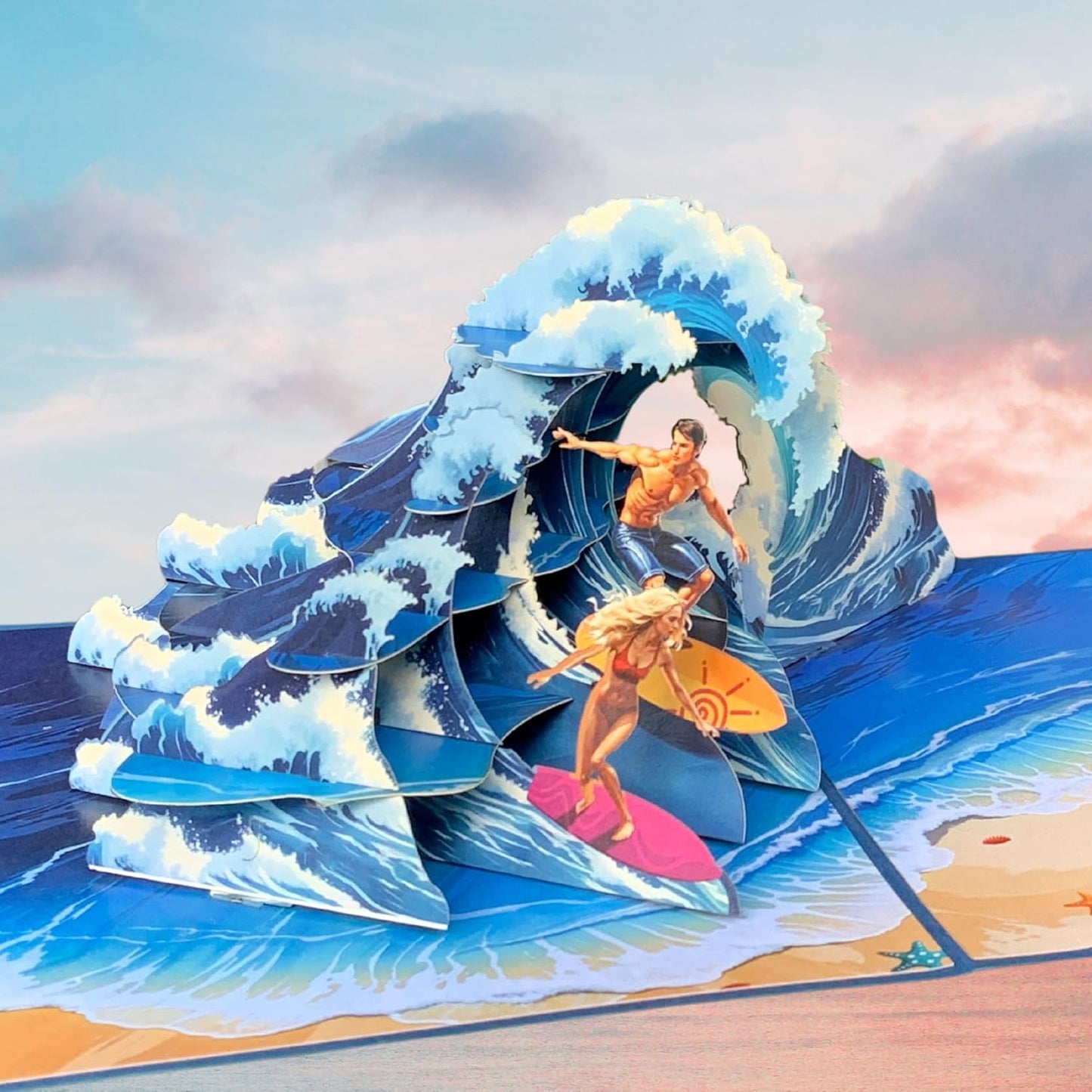 Pop Up Greeting Card, Surfing Gift, Thank You, Birthday Present, Love Couple Surfing, Outdoor, Nature Sport, Summer, Camping, Beach, Holiday, Vacation