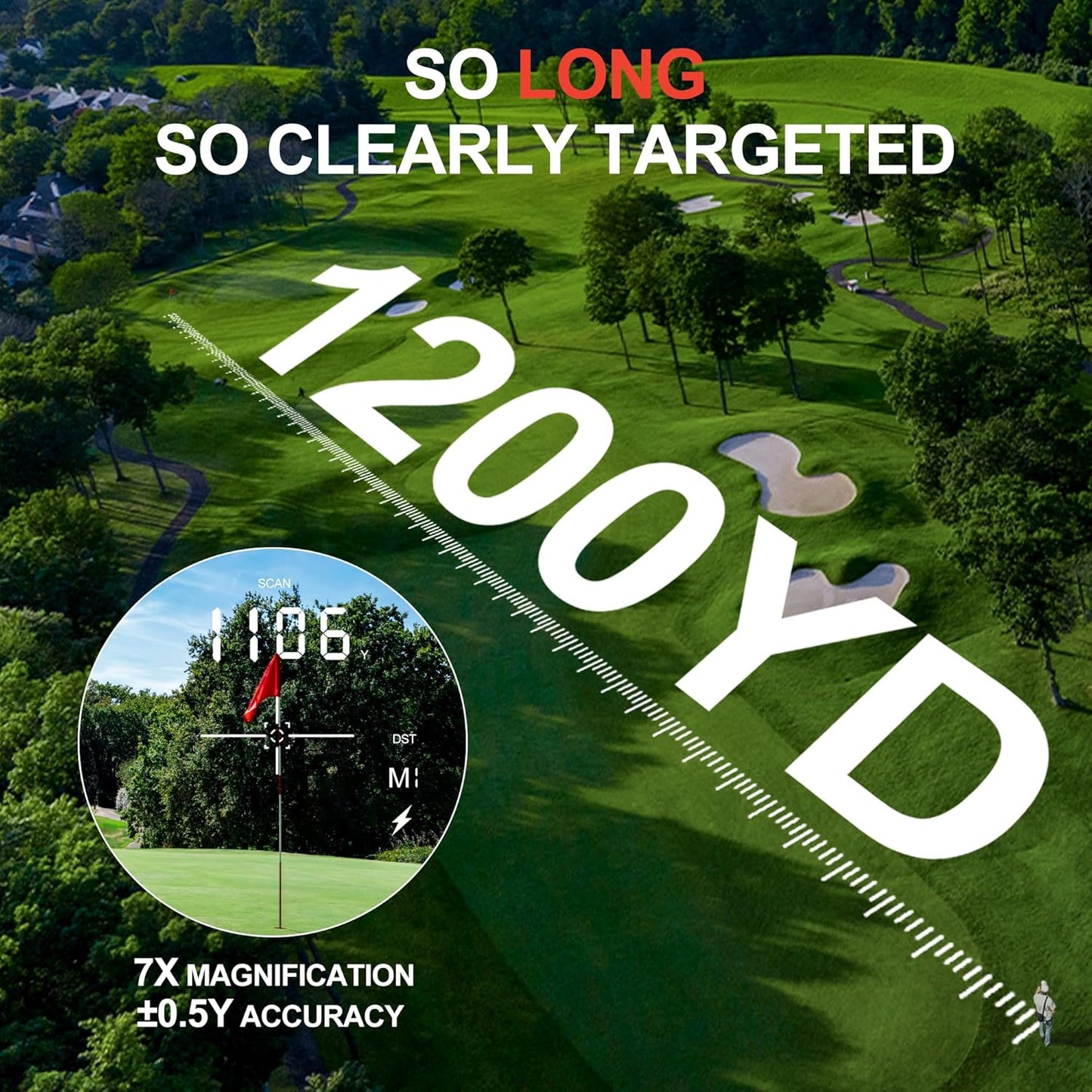 Golf Rangefinder with Slope, 1200 Yards Laser Range Finder for Golfer, 7X Magnification Range Finder Rechargeable Golf Accessories for Men, Flag Pole Locking Vibration