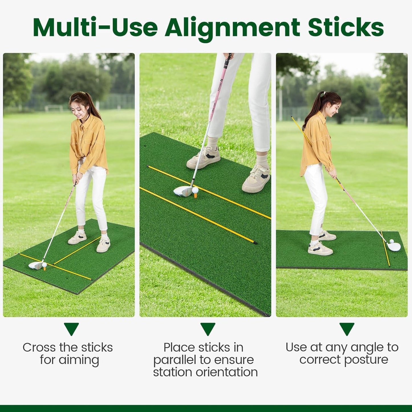 Tangkula Golf Hitting Mat, Artificial Turf Mat for Indoor/Outdoor Golf Practice Includes 2 Rubber Tees & 2 Alignment Sticks, Golf Training Mat for Home Backyard Garage