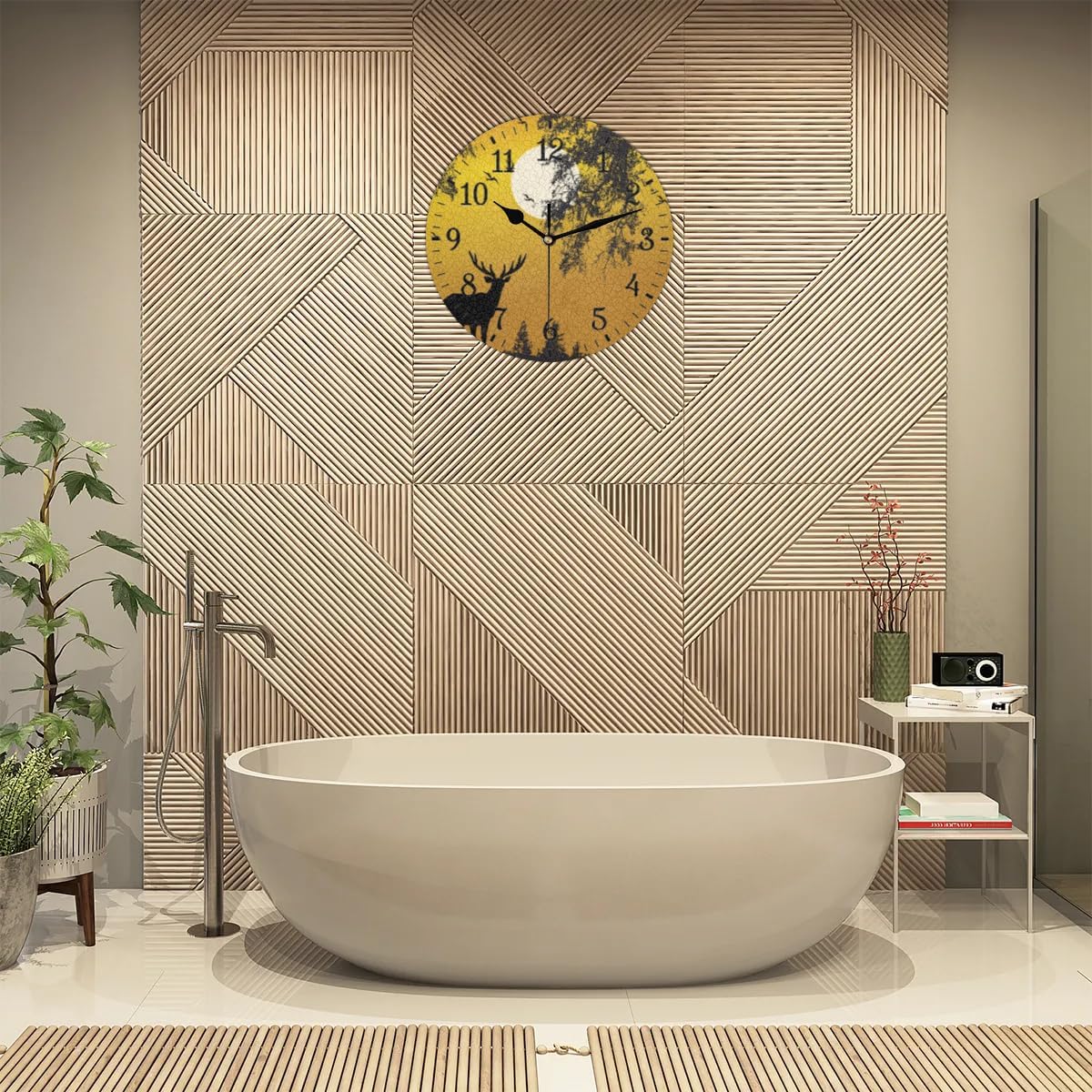 Wall Clock without Ticking Sound - 25cm Silent Round Clocks Battery Operated Modern Decorative Style Easy to Read for Living Room/Kitchen/Bedrooms/Office/Home Decor/Hallway (Deer at Sunset)