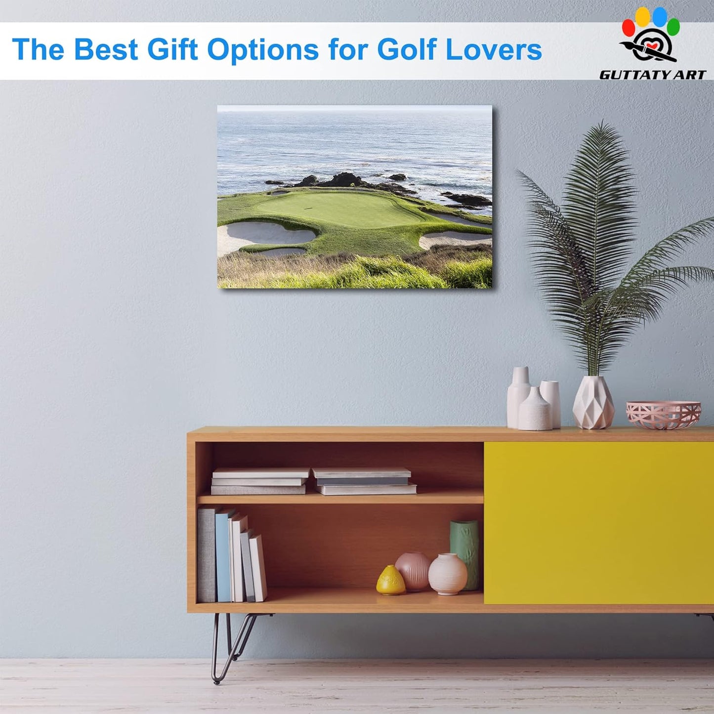 Pebble Beach Golf Course Canvas Wall Art, Modern Pebble Golf Links Picture for Living Room Wall Decor, Golf Poster Prints for Gym Home Decor, Framed Artwork for Office Bathroom Decor 24x36 Inches